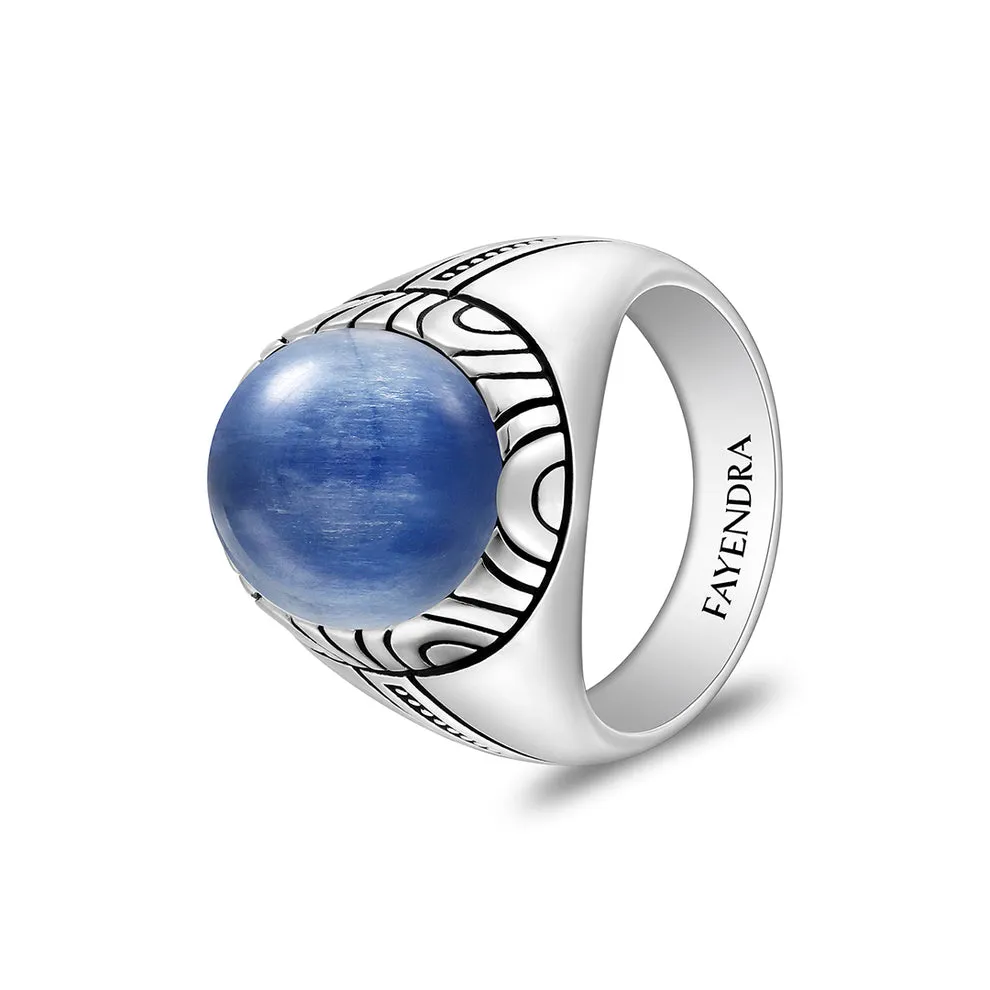 فايندرا

خاتم رجالي من الفضة الخالصة عيار 925 مطلي روديوم و اسود مرصع احجار كيانيت طبيعي كابشون