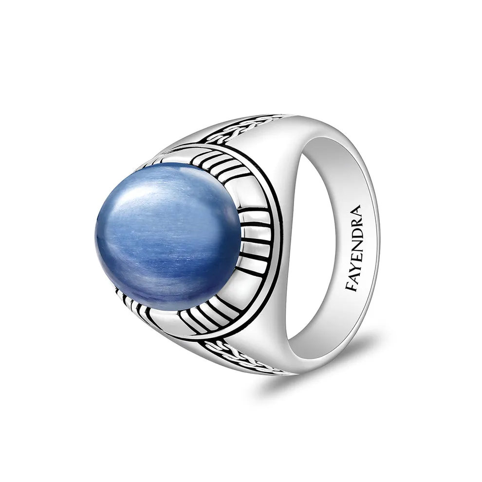 فايندرا

خاتم رجالي من الفضة الخالصة عيار 925 مطلي روديوم و اسود مرصع احجار كيانيت طبيعي كابشون