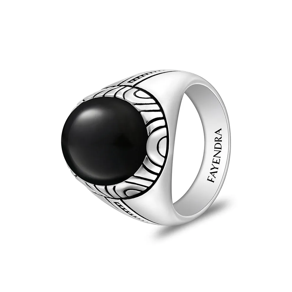 فايندرا

خاتم رجالي من الفضة الخالصة عيار 925 مطلي روديوم و اسود مرصع احجار عقيق اسود طبيعي كابشون