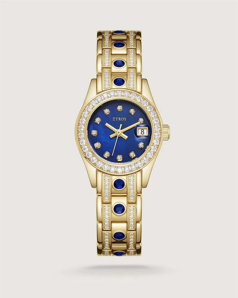 توفير ساعة زمرد النسائية باللون الذهبي والأزرق من زايروس خلال ساعه أو ربما أقل مناسب جداً لتقديمة كهديه