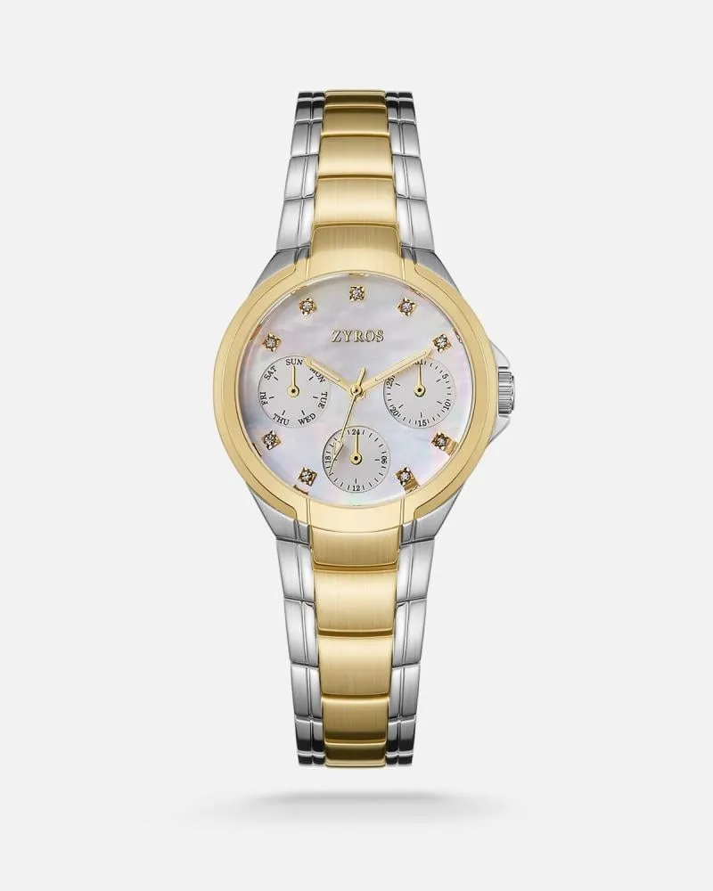 توفير ساعة عُمق النسائية باللون الذهبي والفضي من زايروس خلال ساعه أو ربما أقل مناسب جداً لتقديمة كهديه