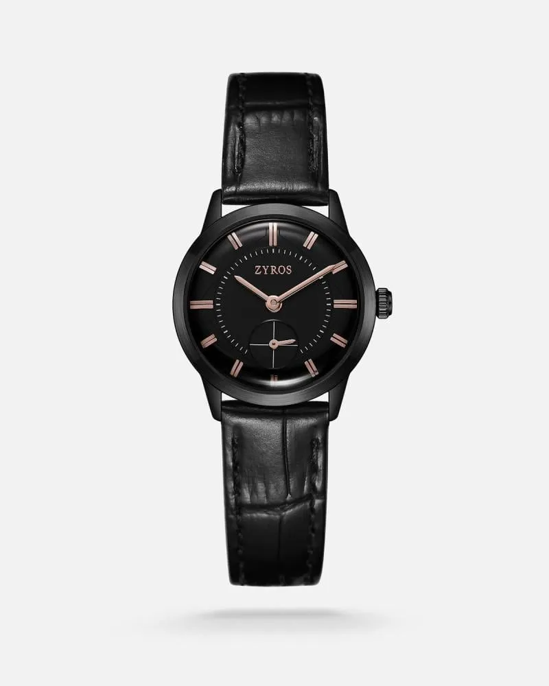 توفير ساعة عُمق النسائية كلاسيكية من الجلد بلون أسود من زايروس خلال ساعه أو ربما أقل مناسب جداً لتقديمة كهديه (بدون تنسيق)