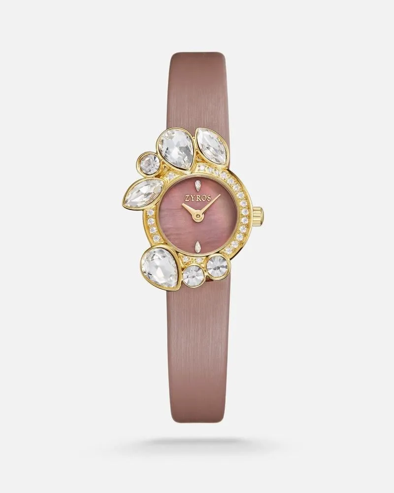 توفير ساعة نسائية فاخرة من الجلد باللون الوردي من زايروس خلال ساعه أو ربما أقل مناسب جداً لتقديمة كهديه (بدون تنسيق)